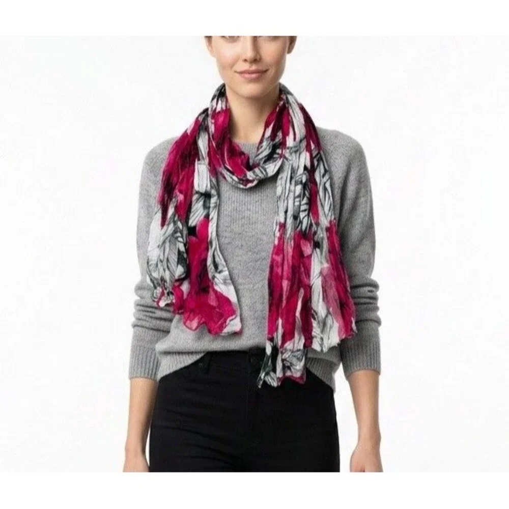 Scarf Pink Floral Polyester Lightweight Wrap 66 x 34 Inches